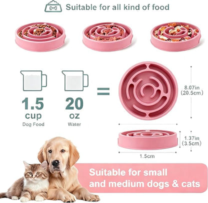 Pet Slow Feeder Bowl - Anti-Choking Maze Design, Universal for Dogs & Cats, Anti-Slip & Anti-Tip (Bowl-Pink)