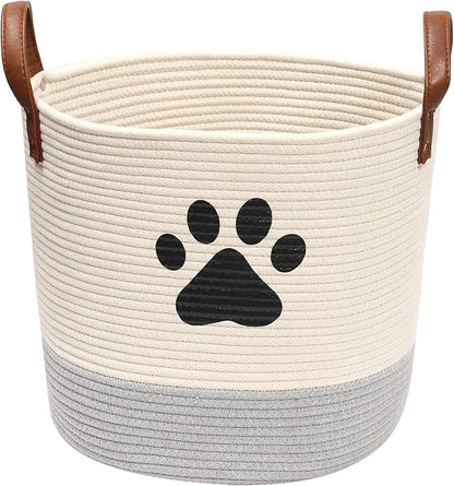 Cotton dog toy basket storage, puppy toy basket, puppy bins, laundry basket blanket storage bin - Perfect for organizing pet toys, blankets, leashes, pee mats and diapers -beige gray