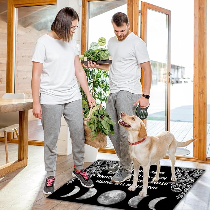 Custom Doormat with Family Name Personalized Moon Entryway Door Mat Front Door Mat for Outdoor Decor Entrance Mat Customised Rug Christmas Housewarming Gift with Anti-Slip Backing