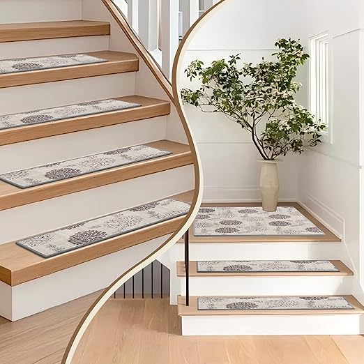 Non-Slip Carpet Stair Treads 1PCS, 30"x30" Peel and Stick Stair Runner for Wooden Steps Indoor, Washable Reusable Adhesive Backing, Pet-Friendly Safety Mats for Kids, Elders, Dogs