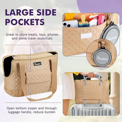 Pawaboo Dog Purse Carrier for Small Dogs with Pocket, Lightweight Dogs and Puppies Tote Bag Carrier, Dog Carriers Soft Sided for Puppy Cat Rabbit, Shopping Travel Puppy Carriers Under 11 LBS, Khaki