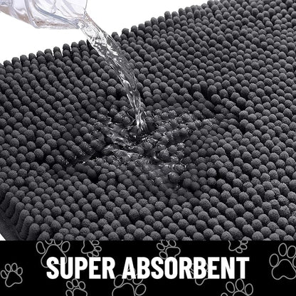 Smiry 2 Piece Dog Door Mat for Muddy Paws, Absorbent Dirt Trapper Non Slip Quick Dry Washable Chenille Mat for Mud Dogs, Entry Rug for Indoor and Outdoor (30x20 Inches, Dark Grey)