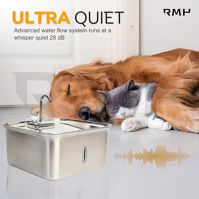Stainless Steel Cat Water Fountain 7L with Waterproof Mat – Large Dog & Multi-Pet Automatic Drinking Fountain, Quiet Pump, 3-Stage Filtration & LED Water Window