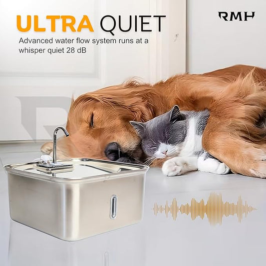 Stainless Steel Cat Water Fountain 7L with Waterproof Mat – Large Dog & Multi-Pet Automatic Drinking Fountain, Quiet Pump, 3-Stage Filtration & LED Water Window