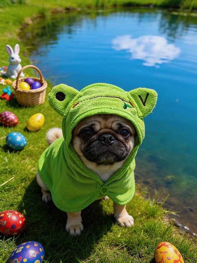 Dog Hooded Bathrobe Towel, Fast Drying Bath Towel Absorbent Warm Blanket Green L