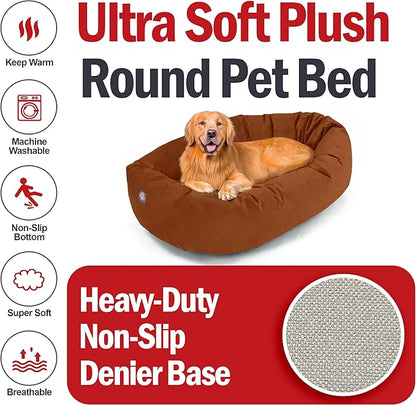 Majestic Pet 40 Inch Suede Calming Dog Bed Washable – Cozy Soft Round Dog Bed with Spine Support for Dogs to Rest Their Head - Fluffy Donut Dog Bed 40x29x9 (Inch) - Round Pet Bed Large – Rust (2025)