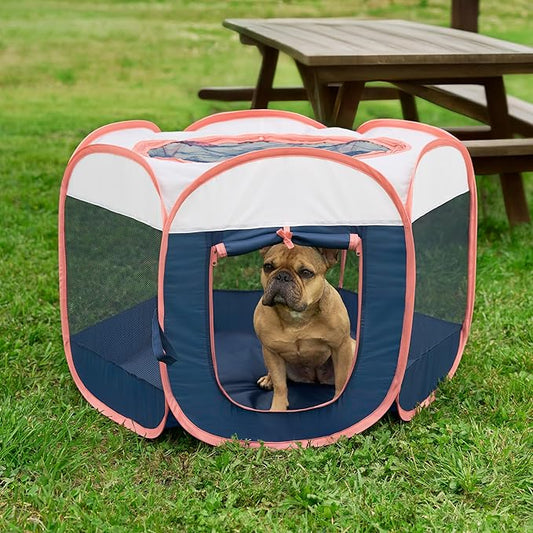 Furhaven Portable Dog Playpen Cat Tent, Pet Playground,Kennel Foldable Indoor Outdoor Zippered Puppy Crate - Navy, Small
