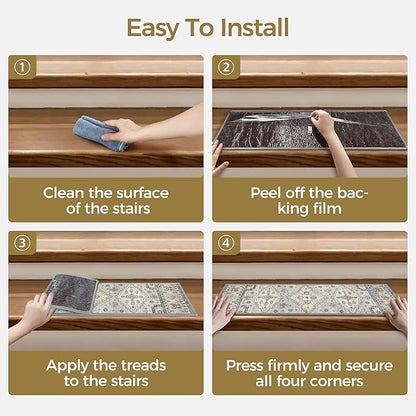 Non Slip Stair Treads for Wooden Steps 15PCS - 8"x30" Indoor Safety Carpet, Edging Mats with TPE Adhesive Backing, Pet and Elderly Friendly Stair Rugs (Grayish)