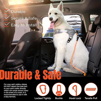 Dog Seat Belt for Car | Universal Pet Car Seatbelt with Reflective Climbing Rope, Aviation Aluminum Carabiner with 360° Swivel & Auto-Lock, Secure Safety Restraint (Carbon Black 360°)