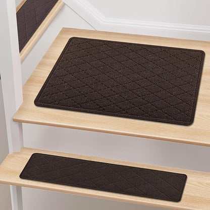 Non Slip Stair Treads Landing Rug for Wooden Steps Indoor, 20"X32" Landing Slip Resistant Stair Rugs for Kids and Dogs, Polyester Stair Landing Mat,Brown