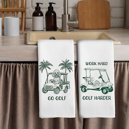 Golf Dog Kitchen Towels - Poodle Dish Towels, Sports Gifts, Pet Golf Club Decorative Absorbent Dishcloths Hand Towels Set of 2 for Kitchen Gym Spa Decor 16x24 Inches