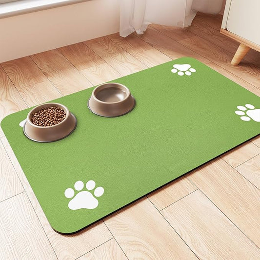 Pet Feeding Mat-Absorbent Pet Placemat for Food and Water Bowl, with Waterproof Rubber Backing, Quick Dry Water Dispenser Mat for Dog and Cat (20"x12", Lime Green)