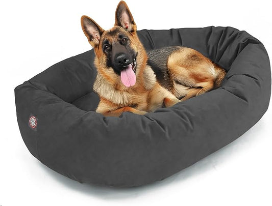 Majestic Pet 52 Inch Suede Calming Dog Bed Washable – Cozy Soft Round Dog Bed w/Spine Support for Dogs to Rest Head - Fluffy Donut Dog Bed 52x35x11 (Inch) - Round Pet Bed X- Large – Gray (2025)