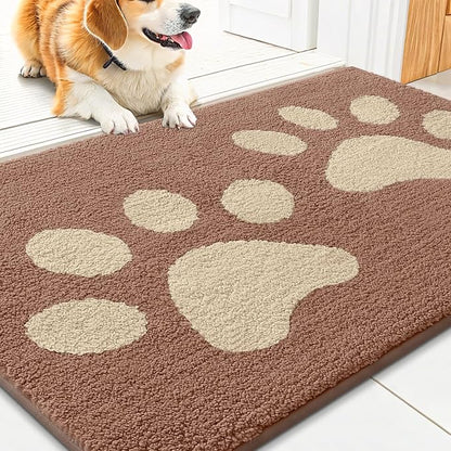 Smiry Dog Door Mat for Muddy Paws, Absorbs Moisture and Dirt, Low-Profile Entryway Mat with Non-Slip Backing, Entry Indoor Outdoor Doormat for Inside Floor (36x24 Inches, Camel, Paw)