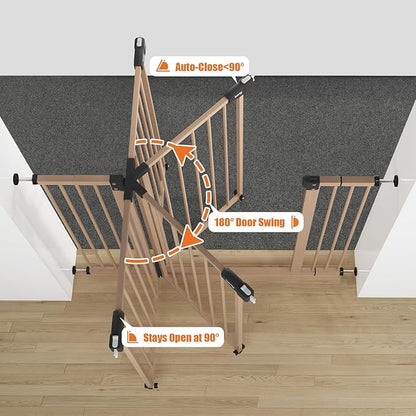 keny Extra Wide Baby Gate - 29" to 47.3" Auto Close Safety Gate, Pressure Mounted, No Drilling, Brown