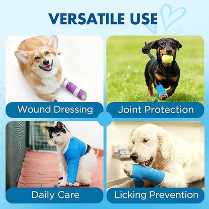 LotFancy 10 Rolls Self Adhesive Vet Wrap, 3 Inch Cohesive Bandage Wrap for Horses, Dogs, Cats, Pet, Animal, Non-Woven Medical First Aid Tape for Wounds, Paw, Leg, Foot, Ankle Sprains & Swelling