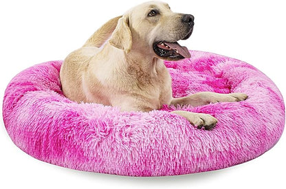 Calming Dog Bed for Big Dogs, 39'' Round Anti-Anxiety Warm Fluffy Plush Faux Fur Bed, Soft Anti-Slip Donut Washable Big Pet Bed, Cozy Big Dogs Bed, Fits up to 100 lbs Pets