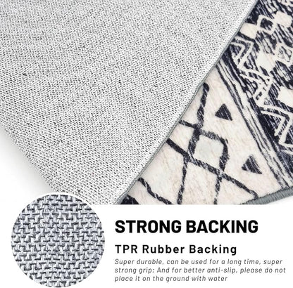 KUTA Moroccan Washable Kitchen Rug, 2x7 Non-Slip Vintage Black Navy Blue Boho Hallway Runner Rugs Ultra Soft Distressed Geometric Floor Carpet Runners for Bedroom Laundry Living Room