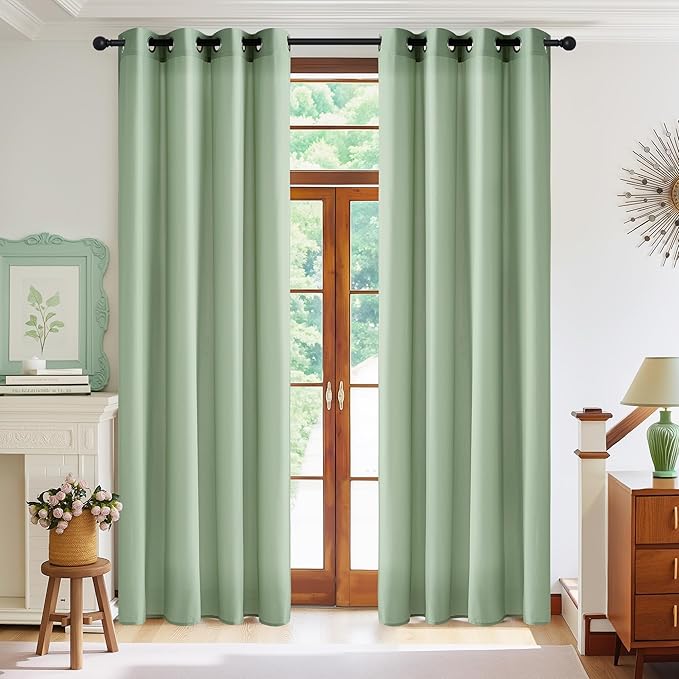 NICETOWN Non-See-Through Privacy Green Sheer Curtains 84 inches Long 2 Panels for Girls Room, 52" Wide Grommet Window Drapes for Nursery- Home Decoration Light Filtering Elegant Window Treatment