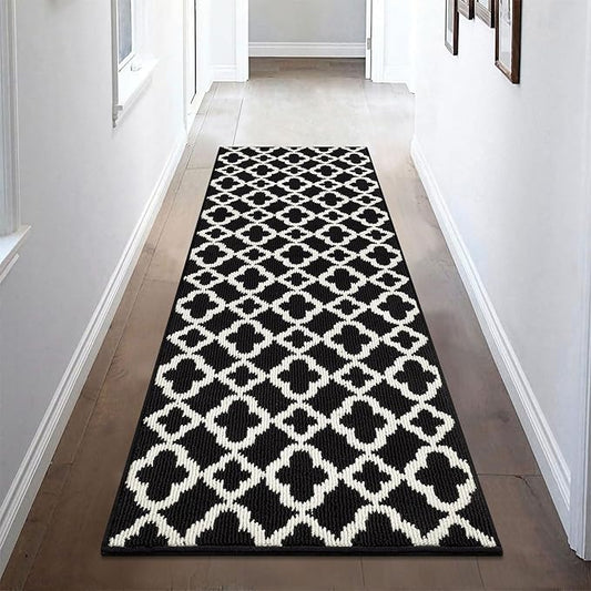 U'Artlines Runner Rug for Hallway 2×6feet Non Slip Kitchen Floor Carpet Runners Black and White Geometric Pattern Machine Washable Area Rug for Entryway Bathroom
