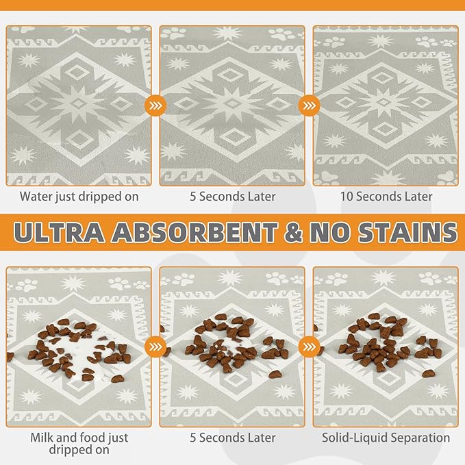KOOLTAIL Dog Food Mat, Absorbent Pet Feeding Mat for Food and Water Bowls, Placement Pad for Floors with Waterproof Rubber Backing, Quick Dry Water Dispenser Mat for Dogs Puppy Cats, Medium, 16"x24"