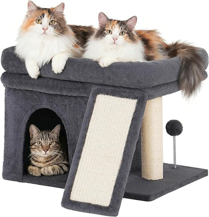 Aechonow Cat Tree for Indoor Large Cats, 14 Inch Cat Tower with 20x16.5 Inch Large Perch Bed, Cat Climbing Tree with Sisal Scratching Post for Adult Senior Cats, Removable Washable Mat, Dark Gray