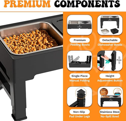Dog Bowls Elevated Large Breed, Raised Dog Bowl Stand with 4 Adjustable Height, Stainless Steel Food Bowl & No-Spill Water Bowl for Small, Medium, Large Dogs