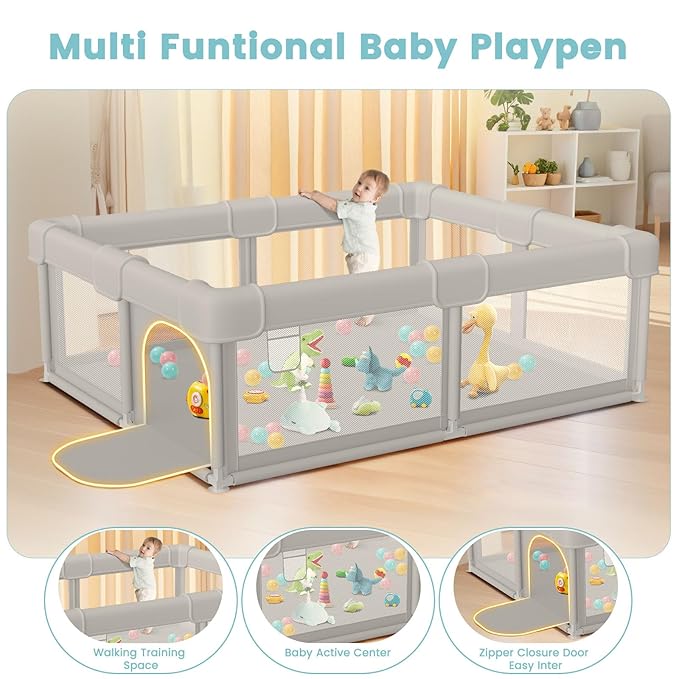 Baby Playpen Baby Playard, Play Pen for Babies and Toddlers with Gate, 50x50 Fence, Sturdy Safety Playpen, Indoor & Outdoor Kids Activity Center (Pack of 2)