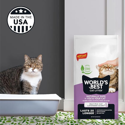 WORLD'S BEST CAT LITTER Multiple Cat Lavender Scented 8-Pounds - Natural Ingredients, Quick Clumping, Flushable, 99% Dust Free & Made in USA - Calming Fragrance & Long-Lasting Odor Control