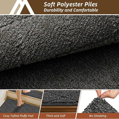 COSY HOMEER Edging Stair Treads Non-Slip Corner Indoor Stair Runners for Wooden Steps,Landing Slip Resistant Stair Rugs Mat for Kids and Dogs,100% Polyester TPE Backing,Black,30x30 inch