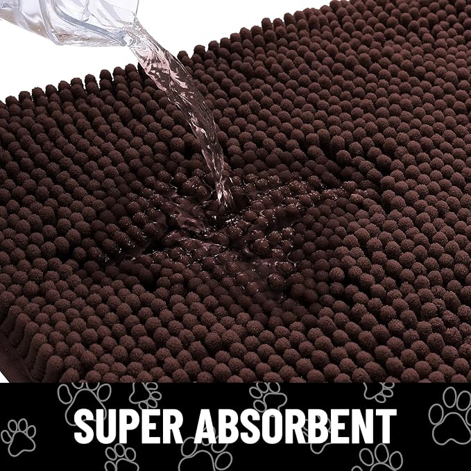 Smiry 2 Piece Dog Door Mat for Muddy Paws, Absorbent Dirt Trapper Non Slip Quick Dry Washable Chenille Mat for Mud Dogs, Entry Rug for Indoor and Outdoor (30x20 Inches, Brown)