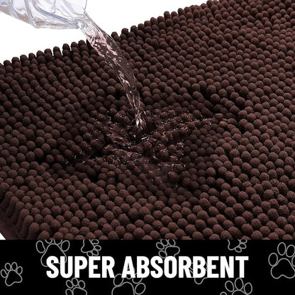 Smiry 2 Piece Dog Door Mat for Muddy Paws, Absorbent Dirt Trapper Non Slip Quick Dry Washable Chenille Mat for Mud Dogs, Entry Rug for Indoor and Outdoor (30x20 Inches, Brown)