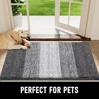Smiry Dog Door Mat for Muddy Paws, Absorbs Moisture and Dirt, Low-Profile Entryway Mat with Non-Slip Backing, Entry Indoor Outdoor Doormat for Inside Floor (47x24 Inches, Grey, Striped)