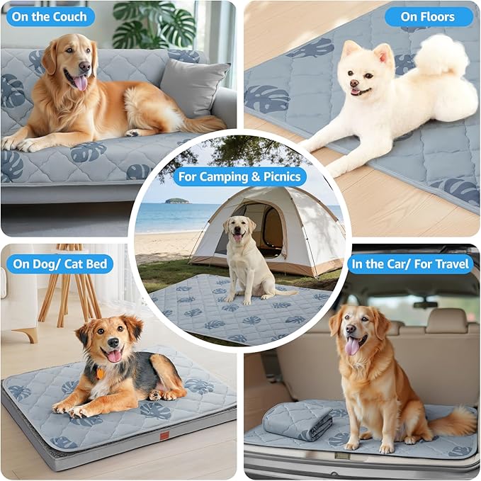 LOOBANI Dog Cooling Mat for Large Dogs 65"x48"- Pet Cooling Mat with Anti-Slip Bottom, Waterproof Self-Cooling Dog Pad for Crate, Floor & Car, Grey Monstera (Grey, 65"x48")