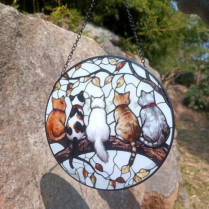 Cat Suncatcher Stained Glass Window Hanging (7.8 in) - Gifts for Cat Lovers Women Mom Grandma Friend Teacher Birthday and Housewarming Wall Art Decor for Kitchen Living Room Indoor Windows