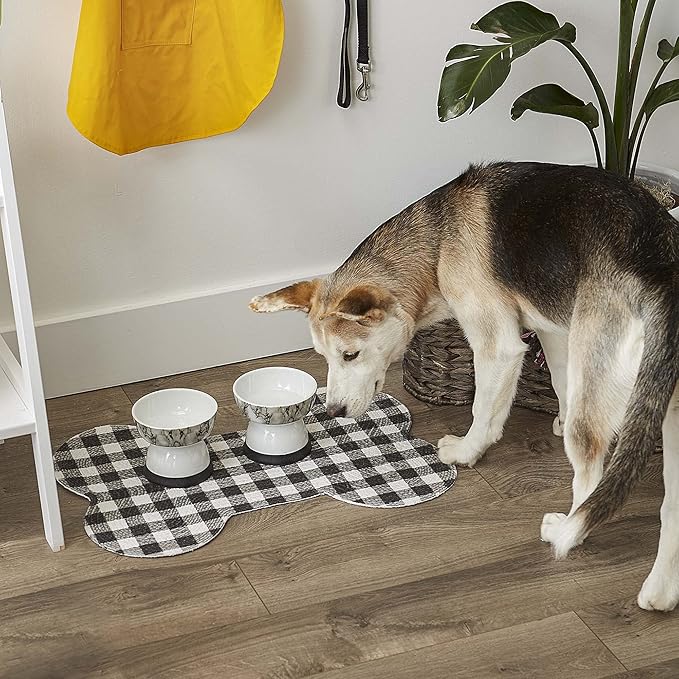 DII Braided Pet Mat Collection 100% Cotton, Bone Shape, Black/White Buffalo Check