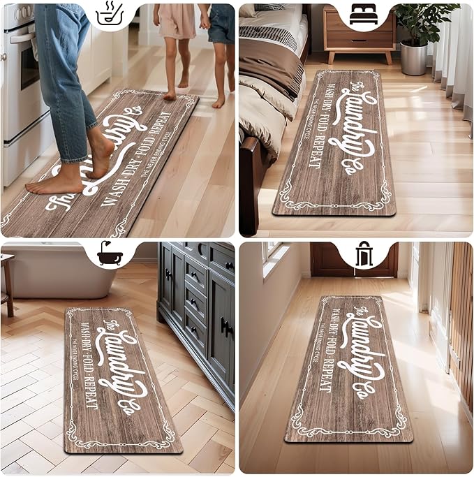 Pauwer Laundry Room Rug Runner 20"x60" Waterproof Rubber Laundry Mat Non Slip Kitchen Mats for Floor Washable Floor Mat Runner Rug for Farmhouse Mudroom Washroom Bathroom Decor