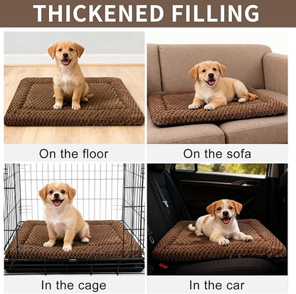 Dog Bed Mat,Reversible & Ultra Soft Kennel Pad-Machine Washable Pet Bed for Dogs & Cats-All-Weather Crate Liner for Crates,Carriers & Travel (Dark Brown, 24" L x 18" W x 1.5" Th)