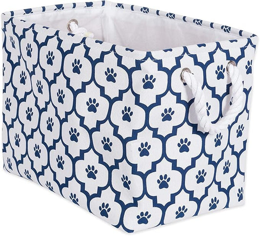 Bone Dry Pet Storage Collection Lattice Paw Print, Small Rectangle, White/Navy