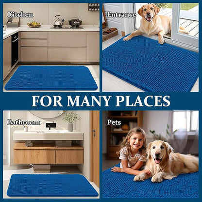 OLANLY Dog Door Mat for Muddy Paws 59x20, Absorbs Moisture and Dirt, Absorbent Non-Slip Washable Doormat, Quick Dry Chenille Mud Mat, Entry Indoor Entryway Carpet for Inside Floor, Deep Navy Blue