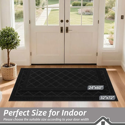 BEQHAUSE Dirt Trapper Door Mat 24" x 60", Doormat Non-Slip Entryway Rugs Washable, Dog Door Mat Stain Resistant and Absorbent Welcome Floor Mat for Front Back Door, Mud Wet Shoes & Paws, Black