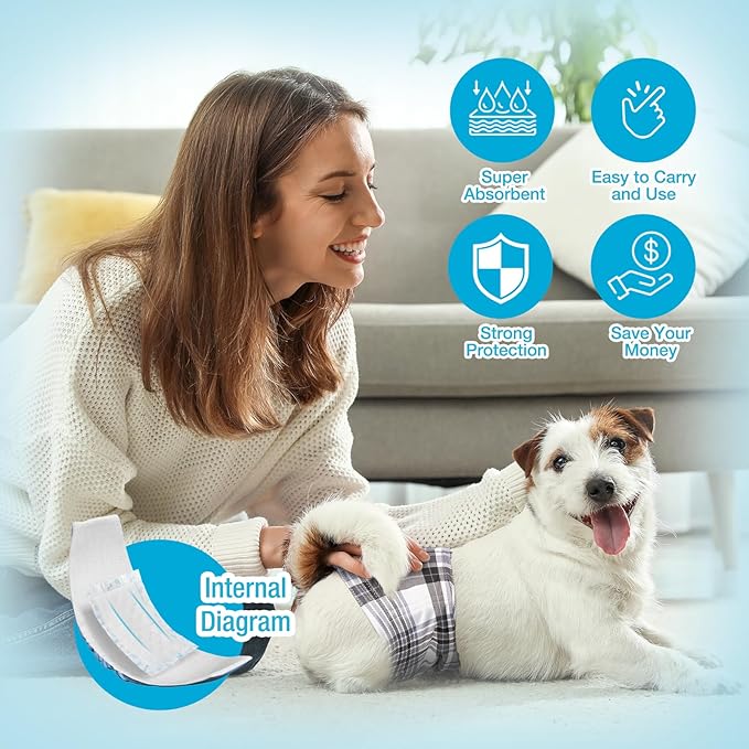 Pet Soft Dog Diaper Liners - Disposable Dog Diaper Booster Pads for Male & Female Dogs fit Most Dog Wraps and Belly Bands Up-Graded (Blue, M-100ct)