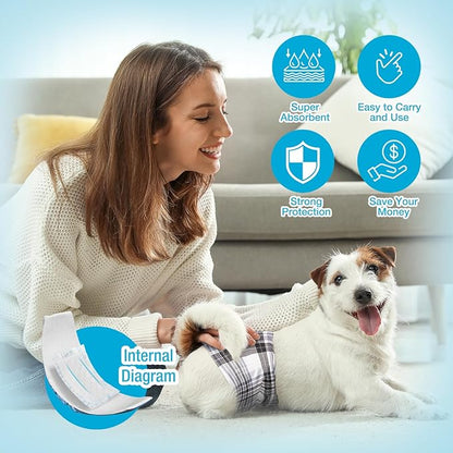 Pet Soft Dog Diaper Liners - Disposable Dog Diaper Booster Pads for Male & Female Dogs fit Most Dog Wraps and Belly Bands Up-Graded (Blue, M-100ct)