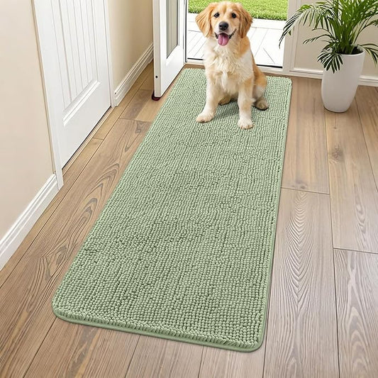 Smiry Dog Door Mat for Muddy Paws 59x24, Absorbs Moisture and Dirt Doormat, Non-Slip Washable Quick Dry Chenille Front Door Mat Indoor Entrance, Entryway Carpet for Inside Floor, Sage Green