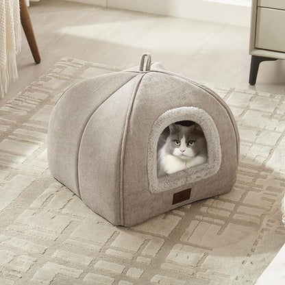 Cat Beds for Indoor Cats - Cat House Cats Tent with Removable Washable Cushioned Pillow, Soft and Self Kitten beds,Pet Bed(Large,Beige)