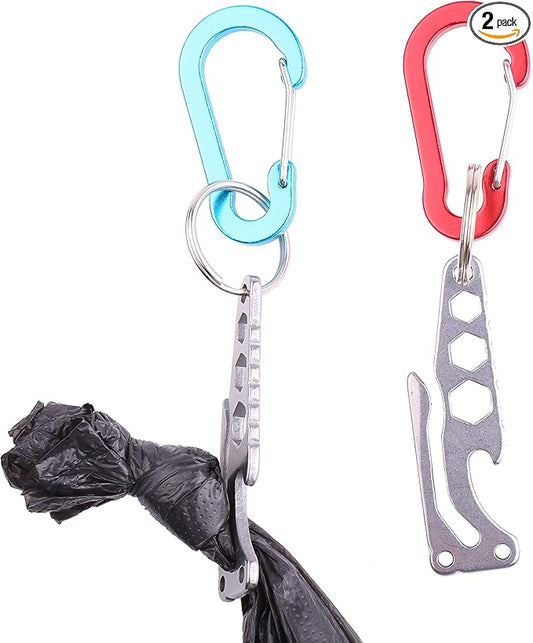 2 Pack Dog Poop Bag Holder Leash Waste Carrier Holder Pets Hands Free Knot Holder Stainless Steel
