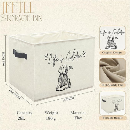 Funny Golden Retriever Dog Toy Basket, Dogs Lover Gifts, Life Is Golden Humorous Collapsible Pet Dog Toy Storage Bin Box Basket Organizer, Pet Supplies for Dogs