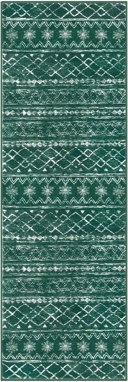 KUTA Spring Washable Hallway Runner Rug, 2x6 Non-Slip Vintage Boho Rugs Kitchen Runners Green Ultra Soft Distressed Geometric Floor Carpet for Bedroom Laundry Living Room