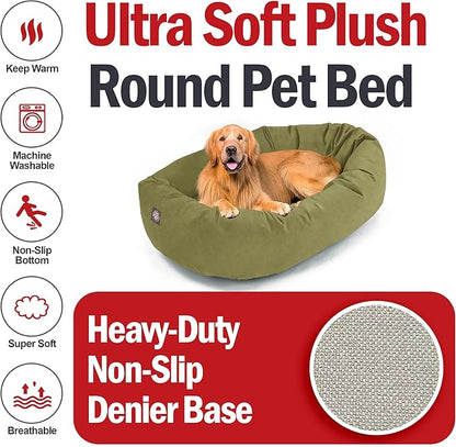 Majestic Pet 40 Inch Suede Calming Dog Bed Washable – Cozy Soft Round Dog Bed with Spine Support for Dogs to Rest Their Head - Fluffy Donut Dog Bed 40x29x9 (Inch) - Round Pet Bed Large – Sage (2025)