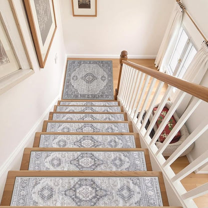 OJIA Stair Treads Carpet for Wooden Steps Non Slip Landing Mat Stair Rug with Rubber Backing, Faux Wool Soft Stair Runner Safety Rugs for Family, Absorbent Washable 31x31 inch Carpet for Stairs